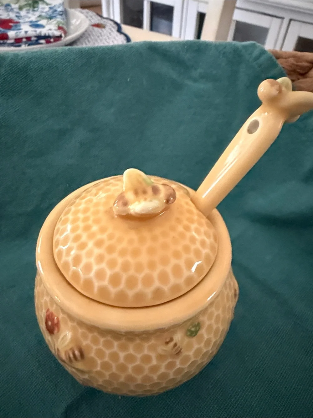 Williams Sonoma Honeycomb Bee Ceramic Tea Set in Yellow with Sur La Table honey
